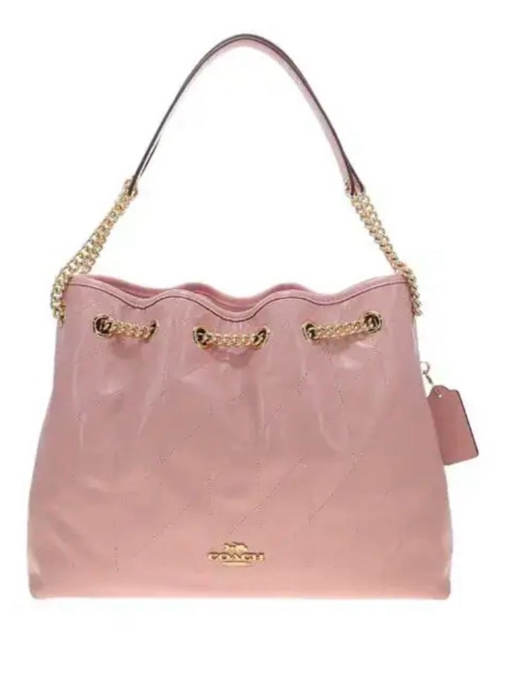 ✨ NWT Coach Evelyn Quilted Leather Shoulder Bag – Gold/Carnation Pink ✨